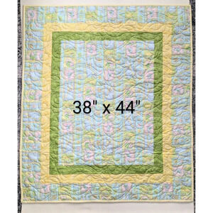 Animal Baby Quilt Handmade Gender Neutral 38" X 44" Blue Pink Yellow Green